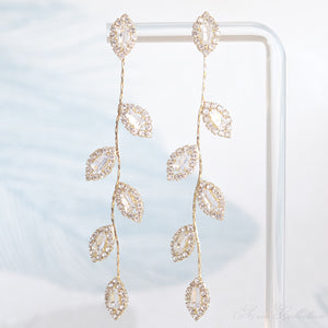 Gold Plated Crystal Leaf Drop Earrings