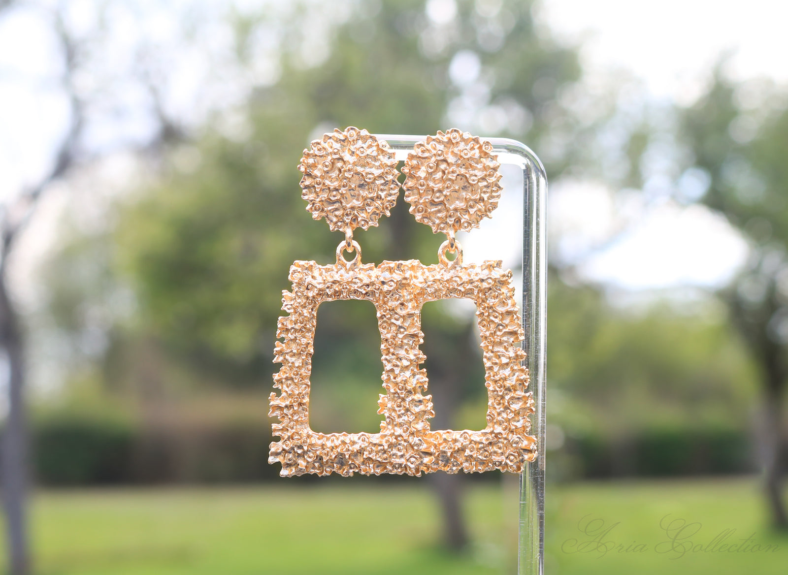 Rectangular Gold Textured Earrings