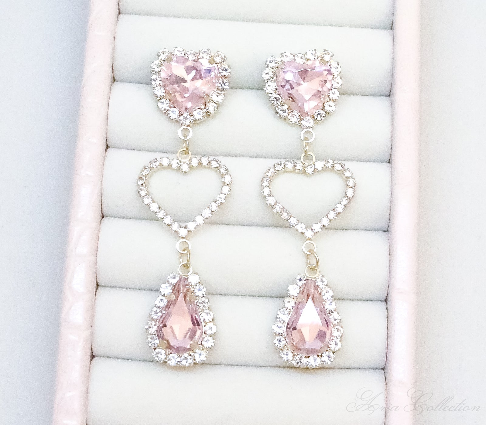 Pink heart drop earrings