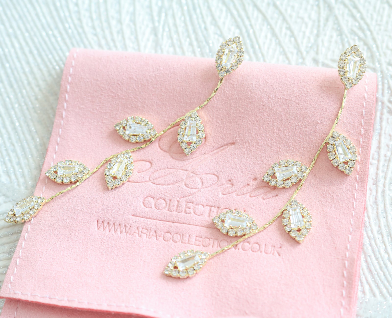 Gold Plated Crystal Leaf Drop Earrings