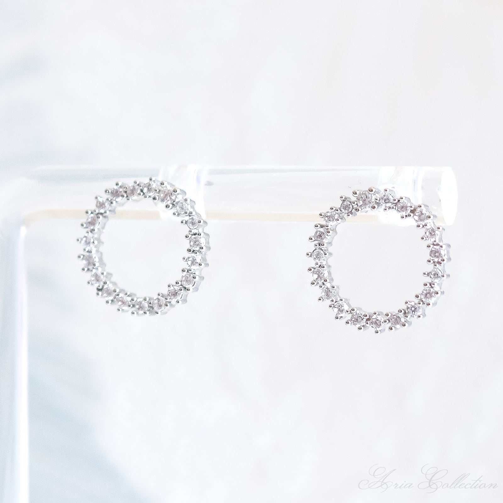 Silver Crystal Circle Stud Earrings