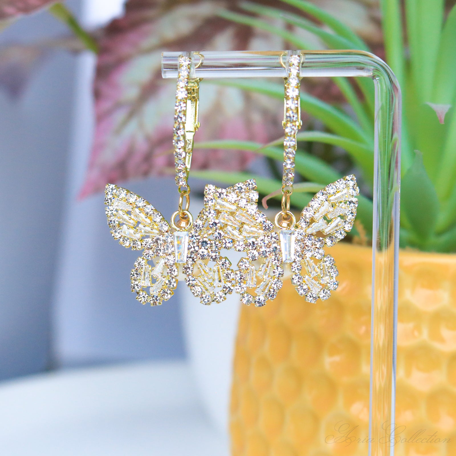 Gold Crystal Butterfly Earrings